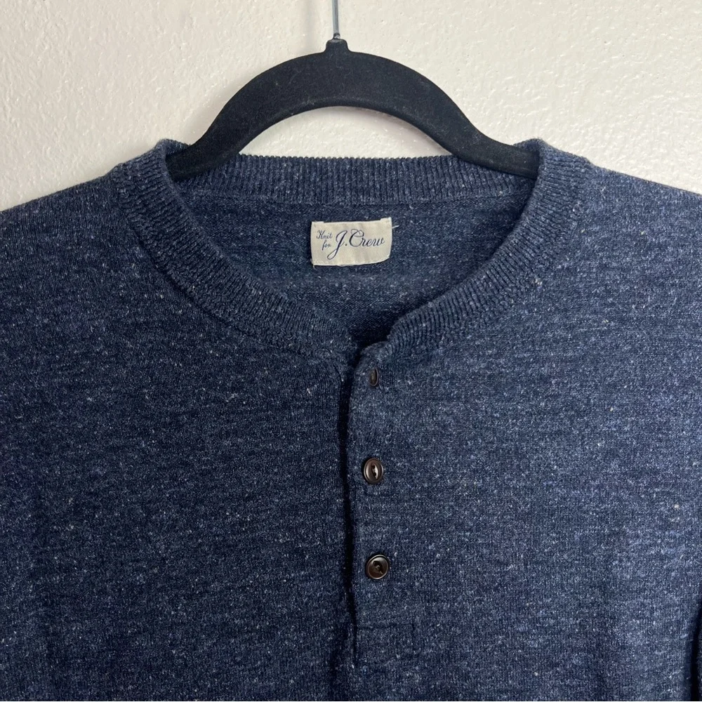 J.CREW Sweater Men’s M Cotton Silk Donegal Henley Pullover Blue‎ Flecked Preppy